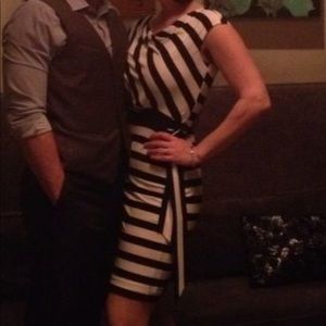 LRL Navy/Creme Stripe Mini-dress with side tie.